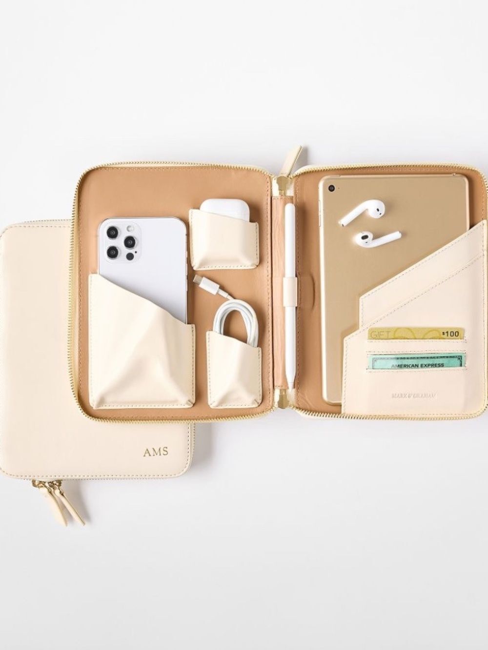 Mark & Graham Leather Essential Tech Folio Tan Camel Small